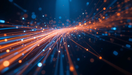 Fototapeta premium Realistic Fiber Optic Data Transmission with Glowing Light Trails
