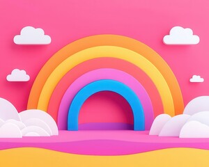 A vibrant rainbow arching over a mountain valley after a storm, symbolizing hope and renewal
