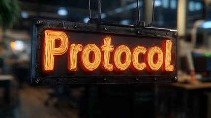 Neon Sign Displays the Word Protocol