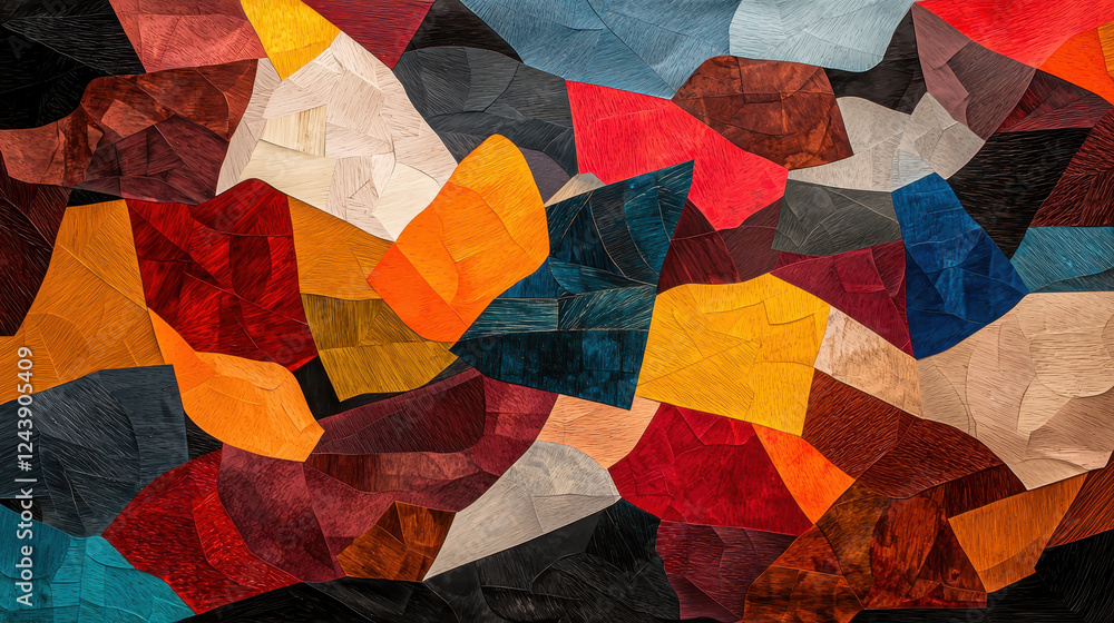 Poster vibrant abstract composition featuring kaleidoscope of textures and colors, showcasing dynamic shape