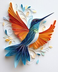 Fototapeta premium Paper quilling art of flowers, sunburst, geometric, night sky with swirling galaxies, underwater scene, hummingbird, owl, mandala design