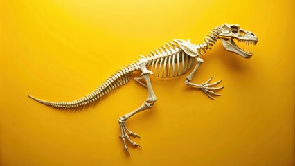 Obraz premium Prehistoric Reptile Skeletal Remains on Vibrant Yellow Background