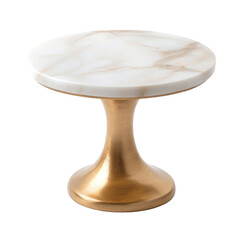Elegant marble cake stand with a gold base, showcasing a stylish dessert display in a modern kitchen setting