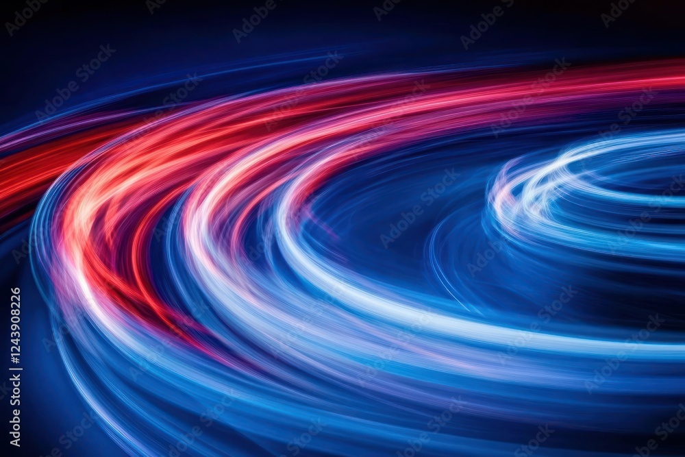 Poster abstract light trails in red and blue swirling patterns over dark background