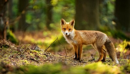 Fototapeta premium cute young red fox in the forest vulpes vulpes