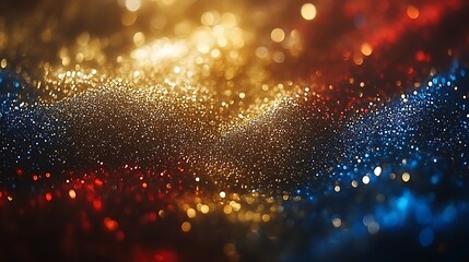 Abstract Glittering Background with Gold Blue and Red Lights