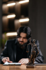 Caucasian male Lawyer holding document to read lawsuit and checking about financial business data while Protecting Client Innocents. Statute of limitations, tax and legal services firms. Vertical shot