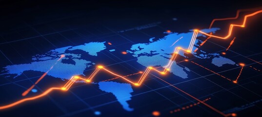 Global Stock Market Growth, Bull Market, Financial Chart Trend Lines, World Map, Investment