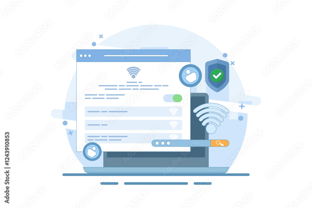 Poster wifi network security and protection concept. wifi encryption. technology and safety. wifi signal sy