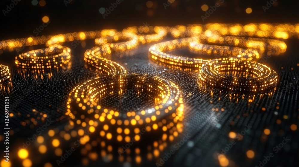 Aufkleber glowing golden circuit patterns illuminated against a dark background, creating a futuristic ambianc