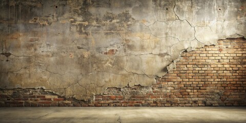 Distressed Wall with Exposed Brick and Concrete Floor Ideal for Vintage Designs