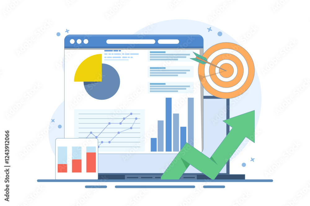 Aufkleber data analysis concept, business graph report on laptop computer and target arrow. financial graph, i