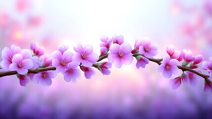 Delicate Pink Blossoms on a Branch in Spring