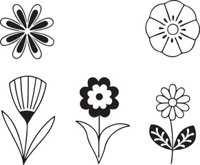 Black Flower silhouette vector art on white background. 