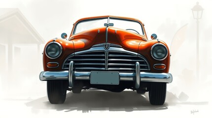 vintage red car isolated on white