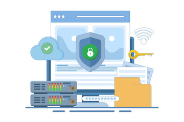 data protection concept, security of personal and business documents with password verification and encryption technology, online cyber data security, internet security or information privacy.