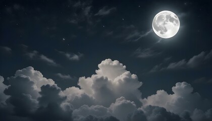 Obraz premium Una gran luna llena que se eleva sobre un cielo nocturno nublado con estrellas en el fondo