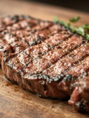 Close-up shot of a mouthwatering rib sirloin steak, showcasing juicy meat and perfect grill marks, sirloin, juicy