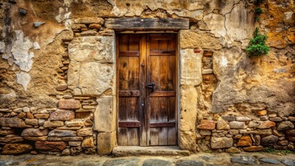 Ancient Wooden Door in a Weathered Stone Wall