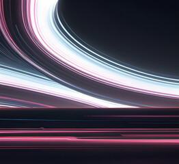 Lights blue and red high speed effect motion blur night.Futuristic neon light line trails. bright sparkling background.Purple glowing wave swirl, impulse cable lines.Long time exposure.generative ai