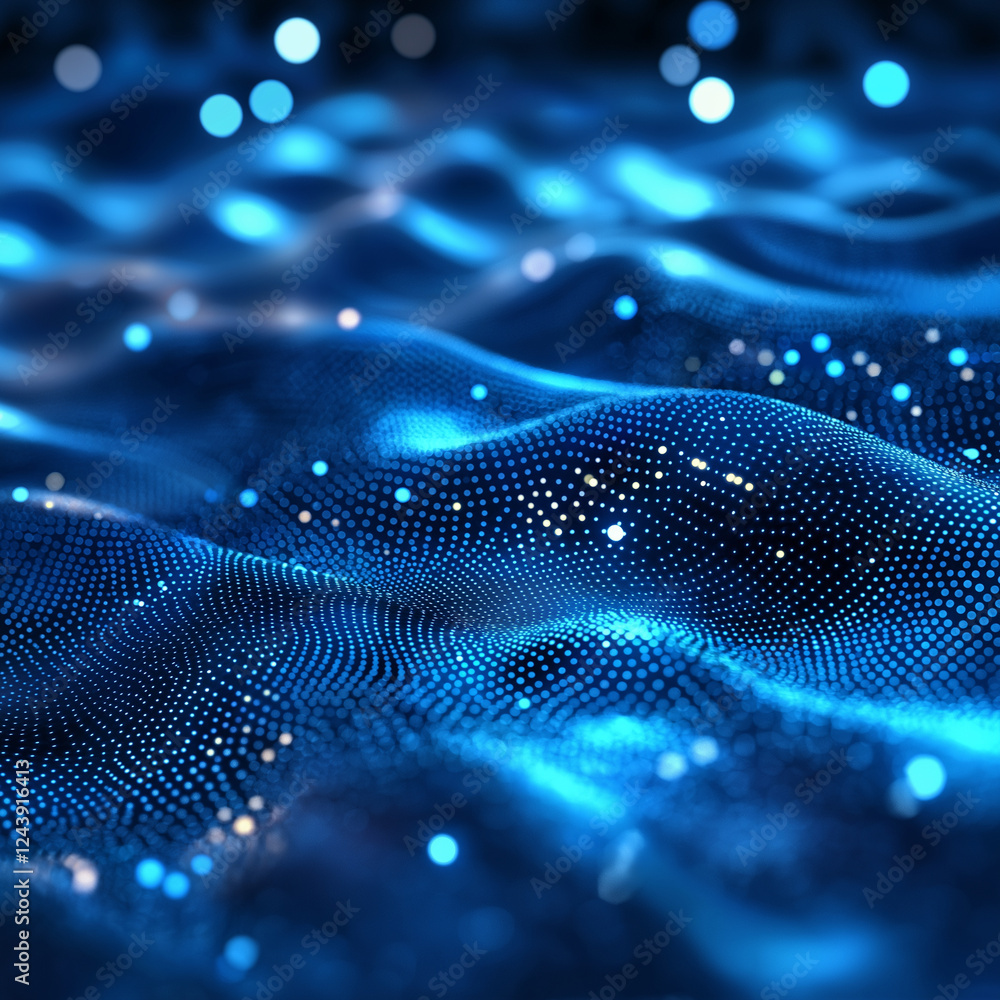 Poster mesmerizing blue wave pattern with glowing dots