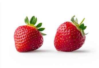 Two Ripe Fresh Red Strawberries on White Background