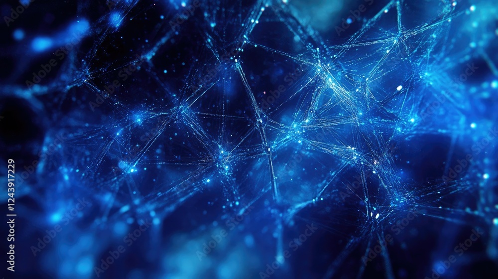 Poster conceptual image of interconnected data points in a cyber blue digital space