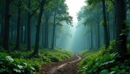 A cyclone hits a dense forest, uprooting trees, trees, cyclone, forest