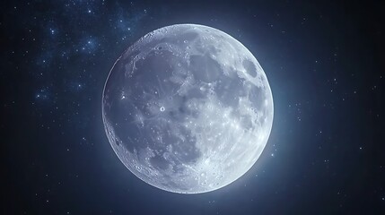 Fototapeta premium Full White Moon Glowing in Deep Blue Sky