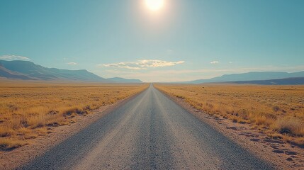Fototapeta premium Empty Desert Road Extends into Sunny Horizon