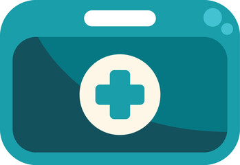 Fototapeta premium First aid kit icon showing a white cross on a blue background, representing medical assistance