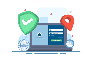 website security system concept. user login to secure website. website access. user information data protection and password. cyberspace and internet. flat vector illustration on background.