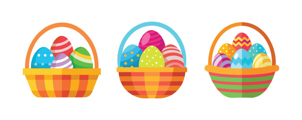 set of colorful Easter basket filled with colorful Easter eggs vector, vector and illustration, vector style