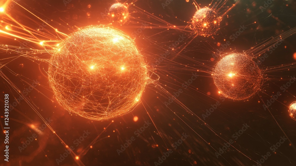 Aufkleber digital abstract network with glowing spheres interconnected by futuristic lines