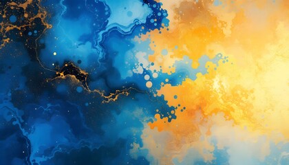 Obraz premium Abstract Blue and Gold Fluid Art Painting Print