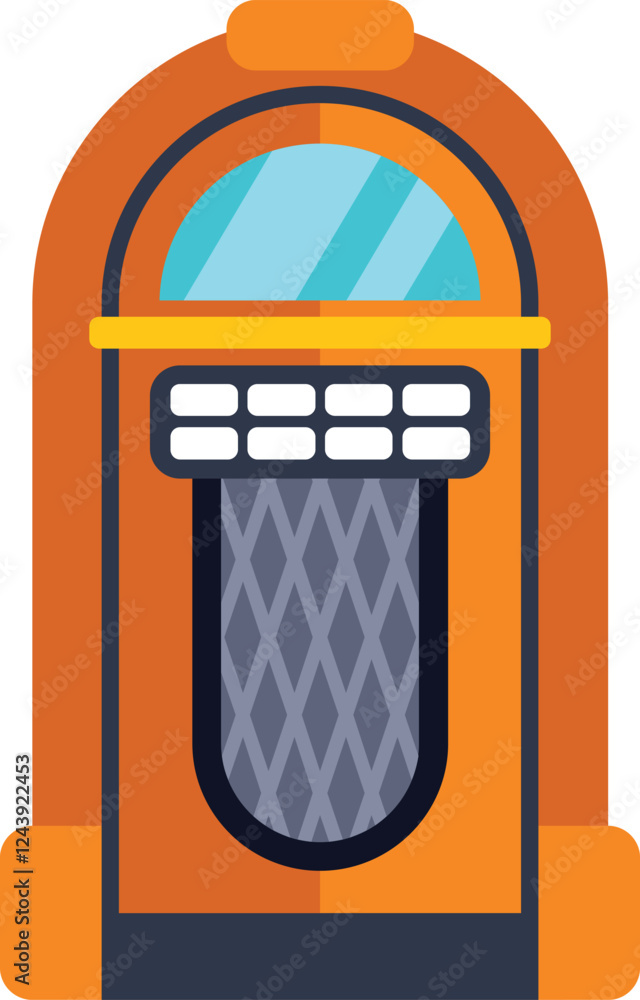 Sticker Classic orange jukebox playing music icon in flat style on white background