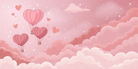 Pink Heart Balloons in the Sky