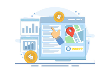 Search engine marketing, PPC advertising, digital advertising. Paid marketing campaigns, pay per click advertising campaigns that increase website traffic. Flat design vector illustration with icons.