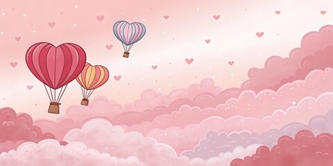 Obraz premium Heart Balloons in Pink Sky