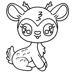 Deer with big eyes in cartoon style_line drawing
