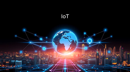 Obraz premium Internet of Things (IoT) – The Future of Connected Technology and Smart Innovation, smart technology, connected devices, IoT network, digital transformation, smart automation, AI integration.