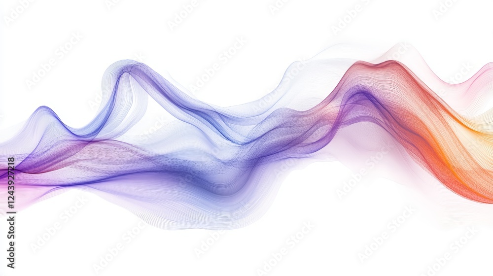 Poster abstract, elegant flowing lines with smooth gradient from cyan to dark purple on white background