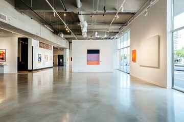Fototapeta premium Modern Art Gallery Interior with Polished Concrete Floor