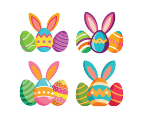 set of colorful easter bunny ears with eggs vector, vector and illustration, vector style