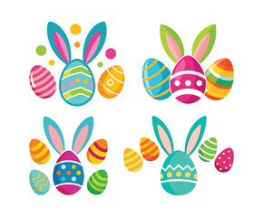 Obraz premium set of colorful easter bunny ears with eggs vector, vector and illustration, vector style