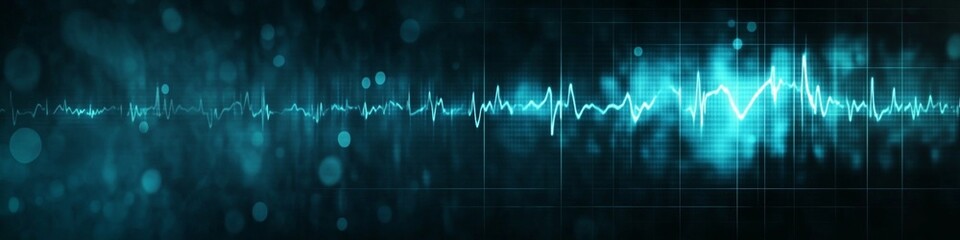 Cyan Heartbeat Line, Dark Blue Grid Background, Healthcare, Medical Concept, Vibrant Illustration
