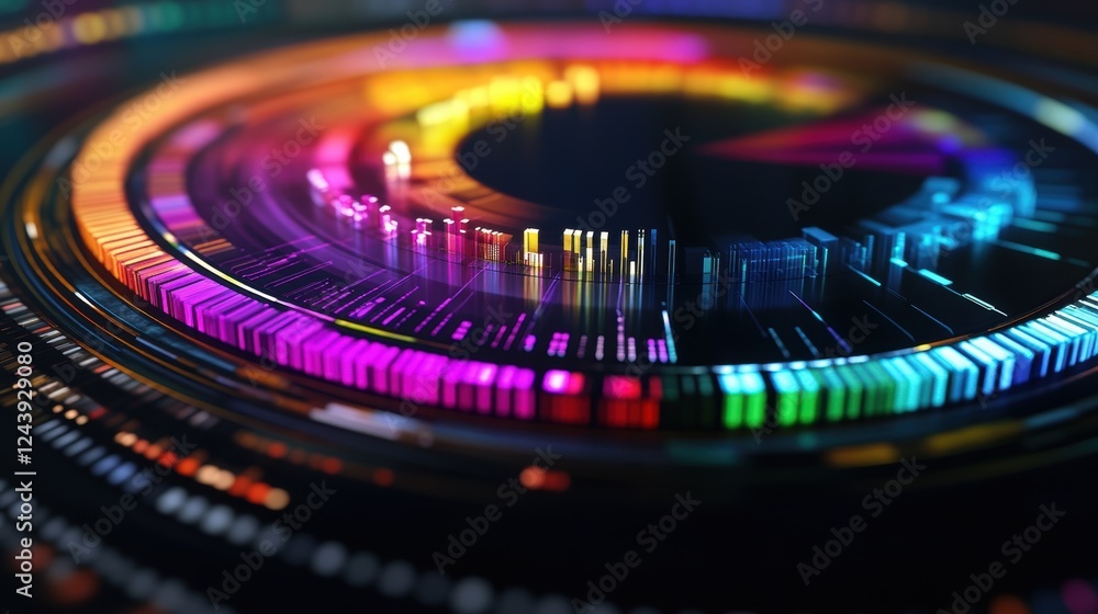 Aufkleber complex data streams are visualized on a colorful circular interface, blending technology and design
