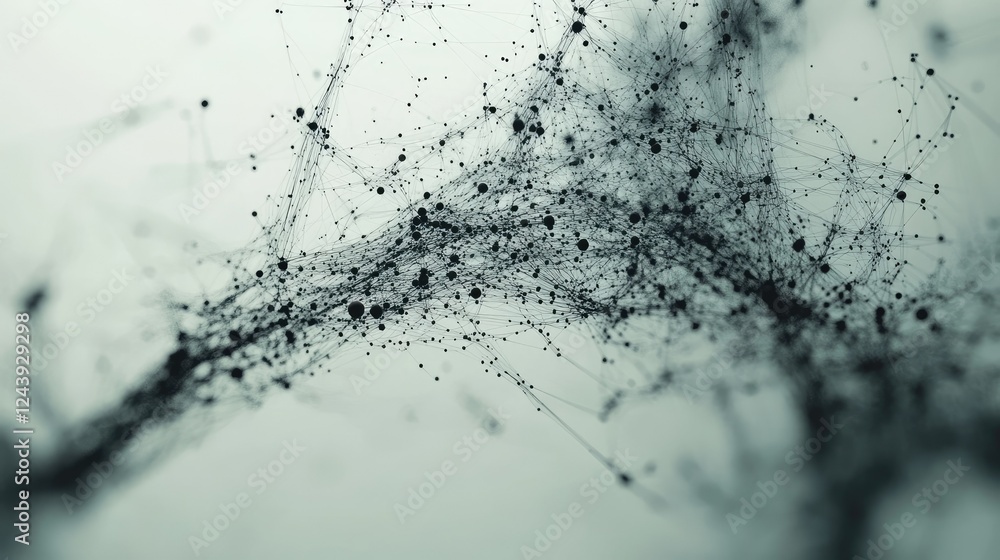 Poster high-tech network visualization with floating particles, futuristic digital interface