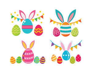 set of colorful easter bunny ears with eggs vector, vector and illustration, vector style