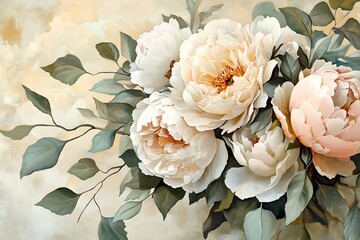 A sophisticated bouquet of delicate white peonies, soft pink roses perfect for any special occasion.